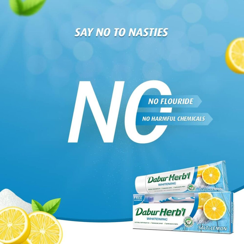دابر معجون أسنان الأعشاب بالملح والليمون مع فرشاة - 150 جم
