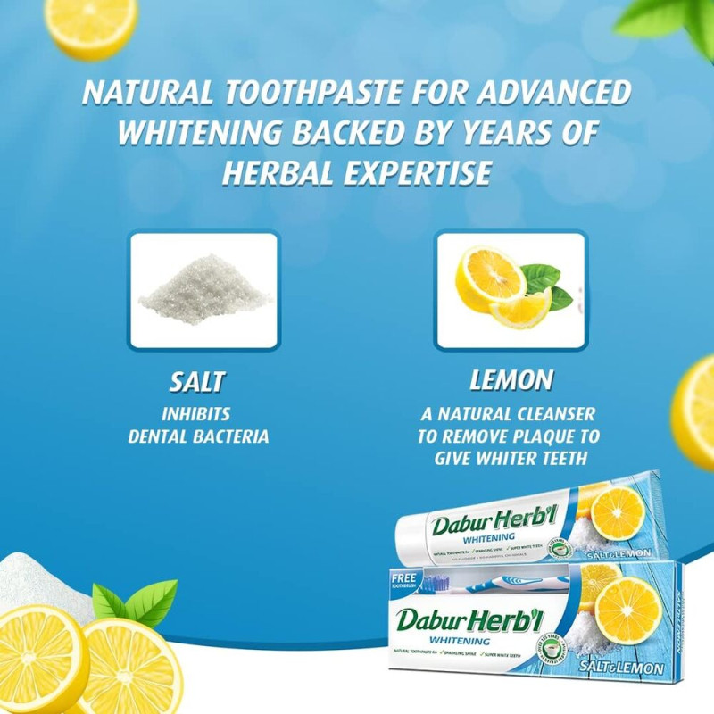 دابر معجون أسنان الأعشاب بالملح والليمون مع فرشاة - 150 جم