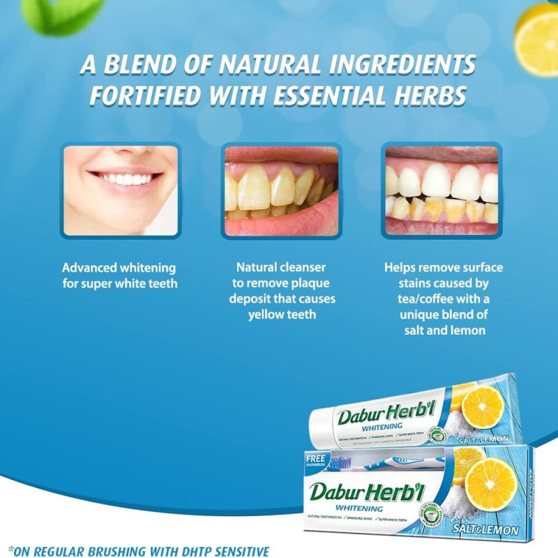دابر معجون أسنان الأعشاب بالملح والليمون مع فرشاة - 150 جم