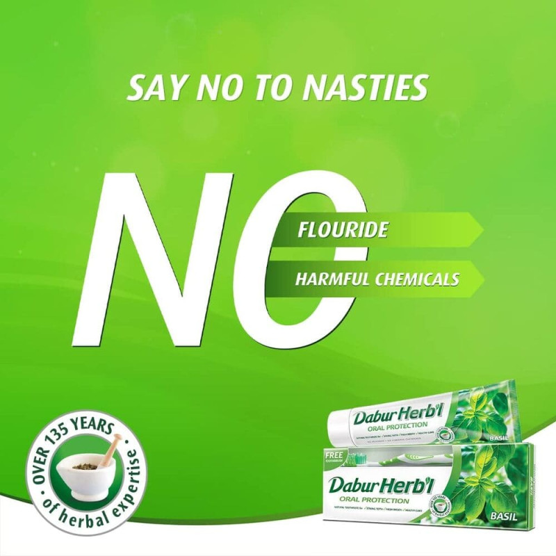 دابر معجون أسنان الأعشاب مع فرشاة برائحة الريحان  - 150 جم