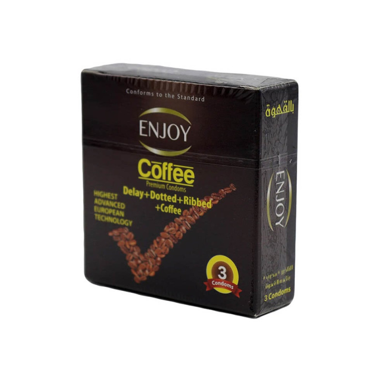 انجوي واقي ذكري منقط ومضلع ومؤخر بنكهة القهوة -  3 قطعة