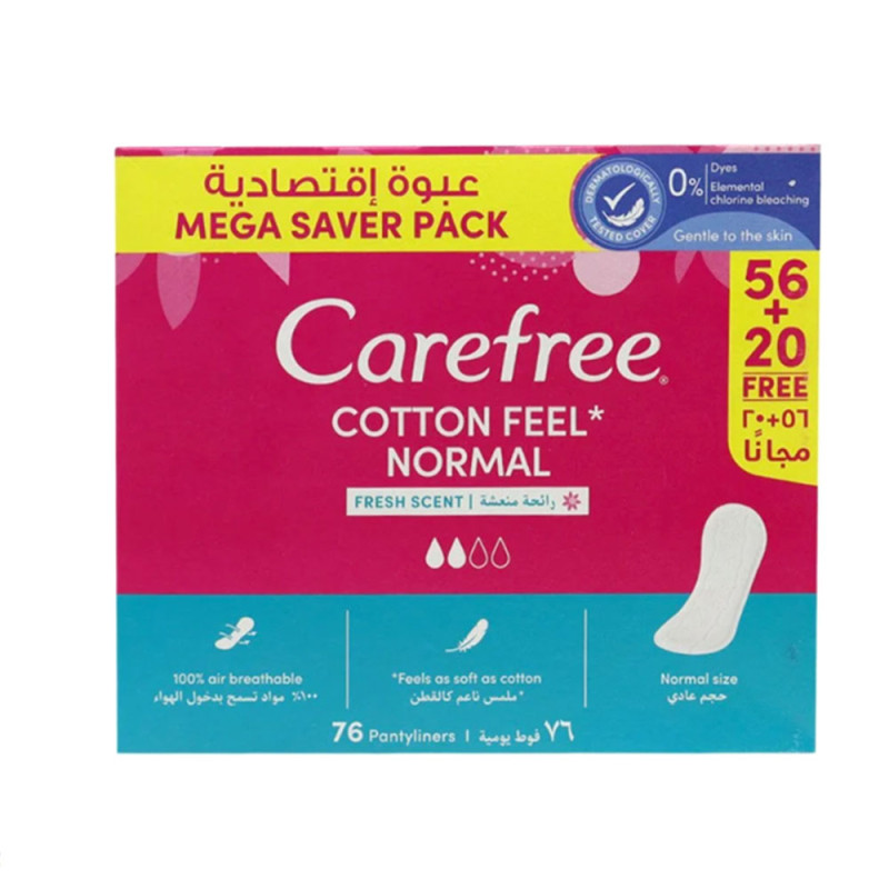 Carefree Cotton Feel Daily Feminine Liners - 76 Pieces