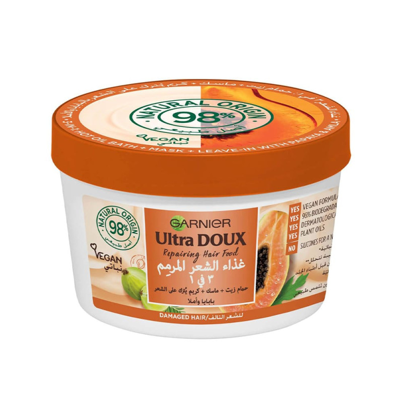Garnier Ultra Doux Repairing Hair Food Papaya & Amla 98% natural for Damaged Hair 3 in 1 - 390 ml